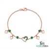 Gold Heart Charm Bracelet with Round Emerald Stones – Romantic Dainty Jewelry