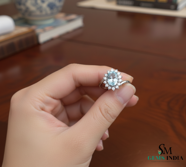 Classic Oval Aquamarine Diamond Engagement Ring