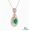 Eternal Round Natural Emerald Circle Pendant Double Halo Gold Pendant