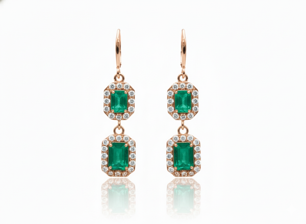 6.50 carat Emerald Cut Natural Emerald Drop Earrings In 14k Solid Gold Minimalist Elegant Design Anniversary gift