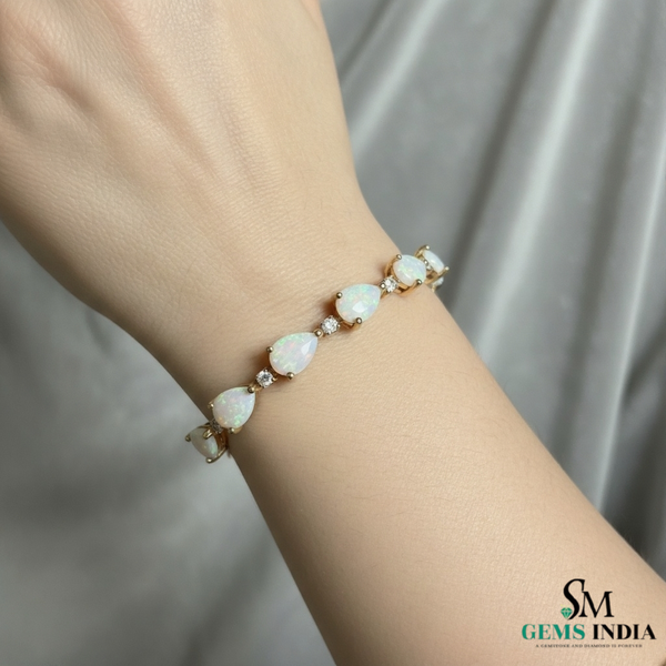 Pear Opal & Diamond Tennis Bracelet in 14K and 18K Gold – Fine Gold Jewelry