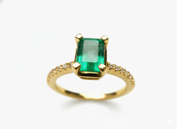 2 carat Emerald cut Engagement Ring Natural Zambian Emerald and Diamonds in 14k Solid Gold Ring