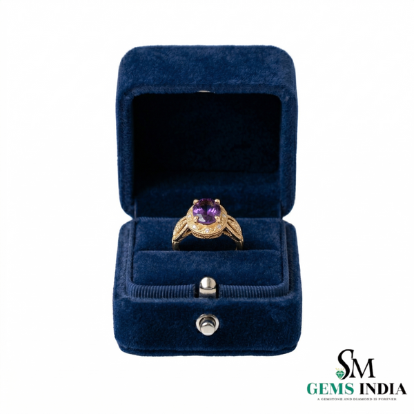 Oval Amethyst Engagement Ring in 14K Gold with Diamond Band