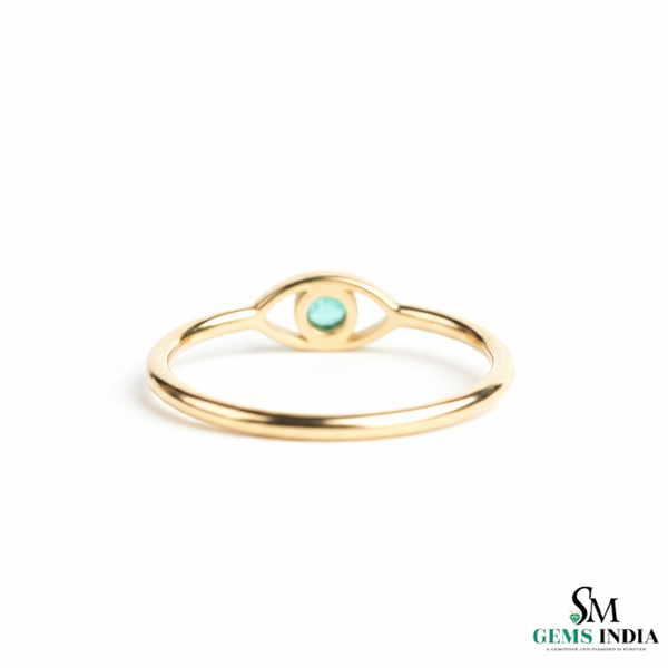Delicate Natural Emerald Eye Symbol Fine Gold Band Ring - Minimalist emerald ring