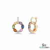 Rainbow Gemstone Hoop Earrings in Gold – Multicolor Oval Stone Drops