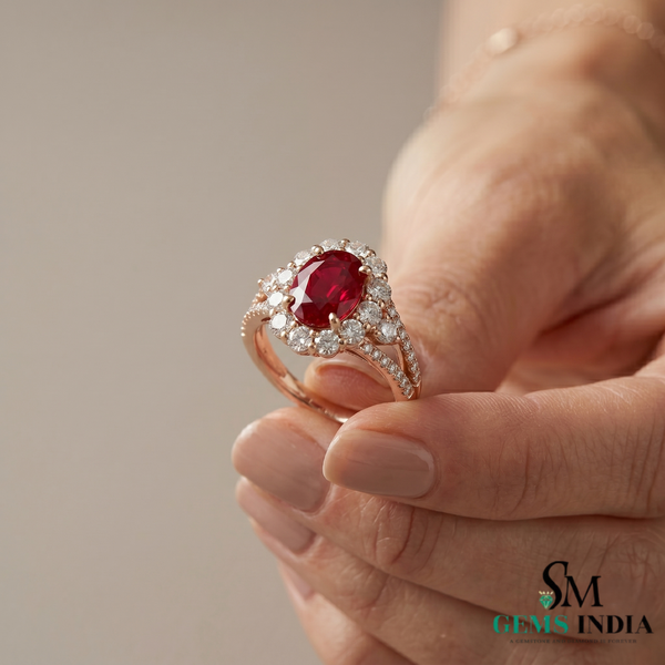 Oval Shape Ruby And Diamond Engagement Ring - 14k Solid Gold July Birthstone Anniversary Wedding Ring