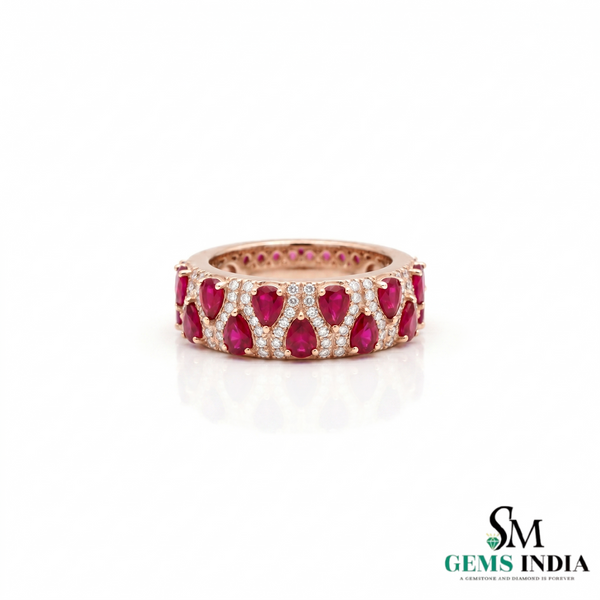 Luxury Pear Cut Ruby & Diamond Eternity Band Ring - Gift For Her