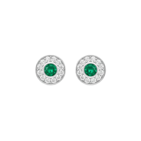 Elegant Round Natural Emerald Center Diamond Halo Stud Earrings Green Gemstone Jewelry for her