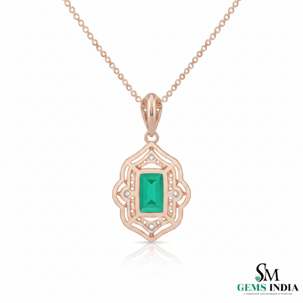 Emerald Cut Emerald Diamond Vintage Style Halo Pendant