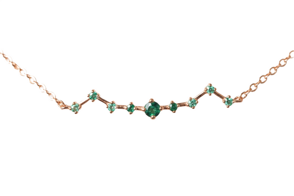 Natural Emerald & Diamond Baguette Necklace in 14K Solid Gold Fine Gift for Her