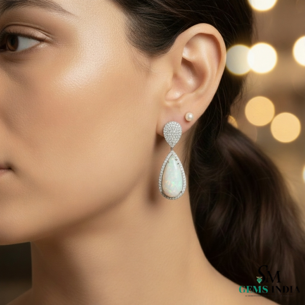 Pear Shape Opal Diamond Dangle Earring Bridal opal earrings