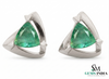 Trillion Cut Triangle shape Natural Emerald Stud Earrings in 14k gold Bold Geometric Earrings