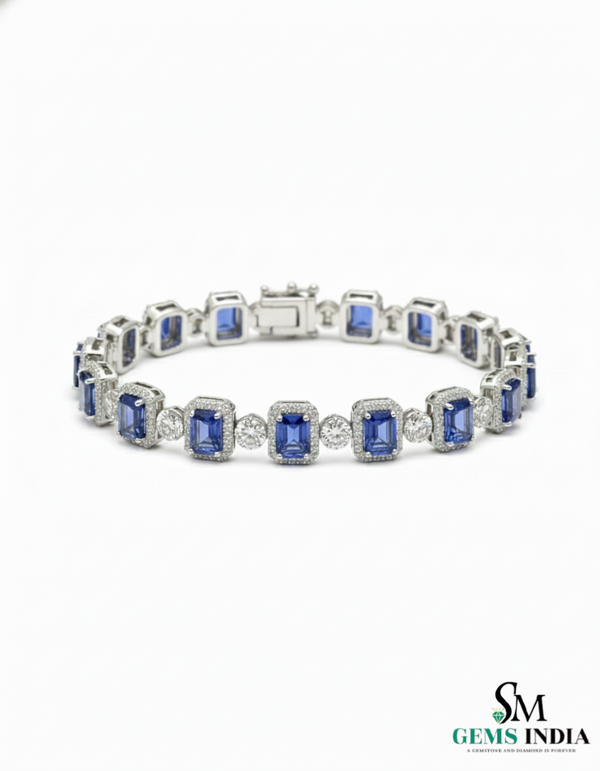 Elegant Emerald Cut Tanzanite Bracelet with Diamond Accents – Gift for Her