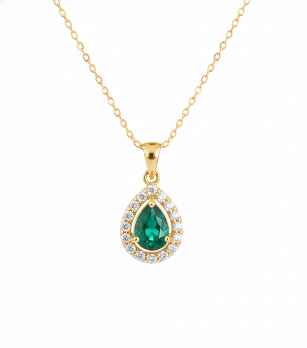 9.30 carat Vintage Inspired Pear Cut Natural Emerald Pendant Gold Diamond Accent Design