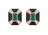 1.30 carat Emerald Cut Zambian Emerald & Diamond Black Enamel 14k Gold Stud Earrings