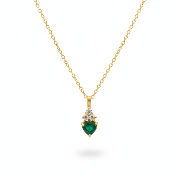 1.90 carat Natural Emerald Heart Pendant with Diamond Accents in 14k Gold