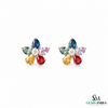 Multicolor Pear Cut Gemstone Flower Stud Earrings – Diamond Center Floral Cluster Earrings for Women
