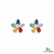 Multicolor Pear Cut Gemstone Flower Stud Earrings – Diamond Center Floral Cluster Earrings for Women