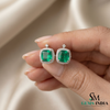 Cushion Cut Natural Emerald Halo Stud Earrings in 14K Gold Green Gemstone Gift for her