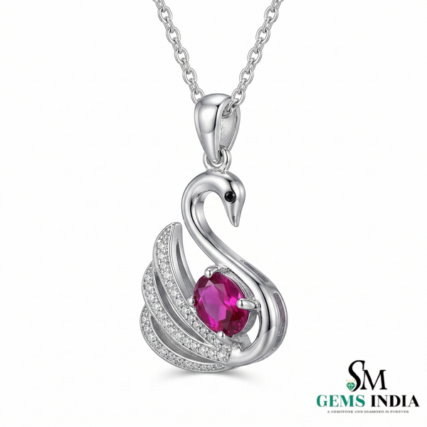 Swan Design Ruby Pendant with Diamond Accents Unique Animal Design Jewelry