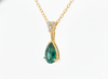 3.40 carat Luxury Pear Natural Emerald Pendant Necklace with Diamond Trio Accent