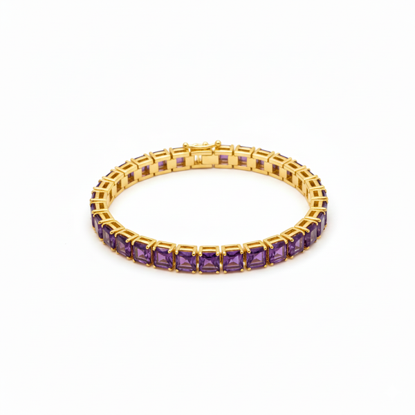 Radiant Emerald-Cut Amethyst Tennis Bracelet for Women