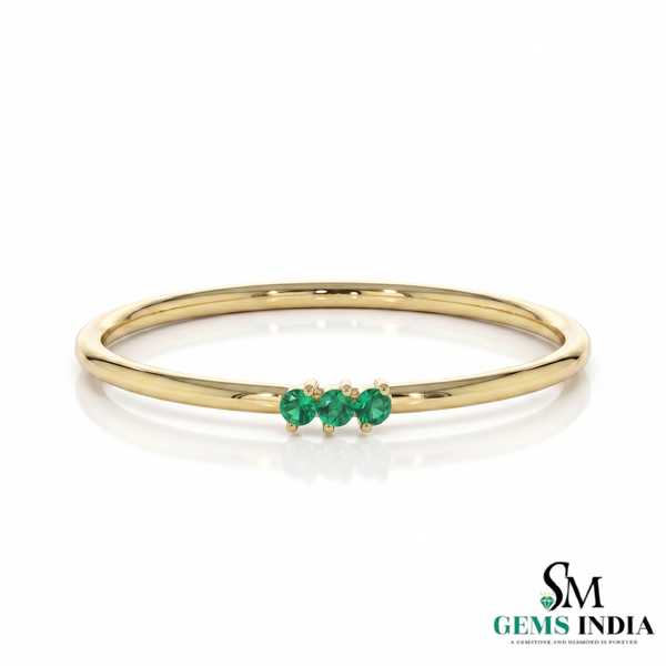 Elegant Three Emerald Ring - Dainty Minimal Silver Stacking Ring