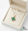 Oval Emerald Cluster Clover Pendant with Diamond Halo in Gold