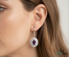 Elegant Oval Amethyst Drop Earrings with Diamond Halo in 14k and 18k Gold