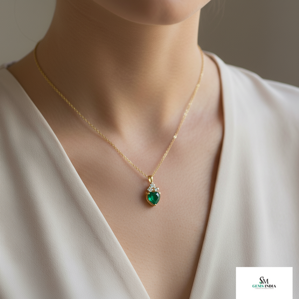 1.90 carat Natural Emerald Heart Pendant with Diamond Accents in 14k Gold