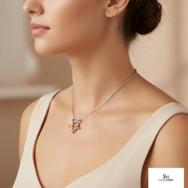 Multicolor Pear Gemstone Pendant Multicolor Flower Charm Gemstone Jewelry