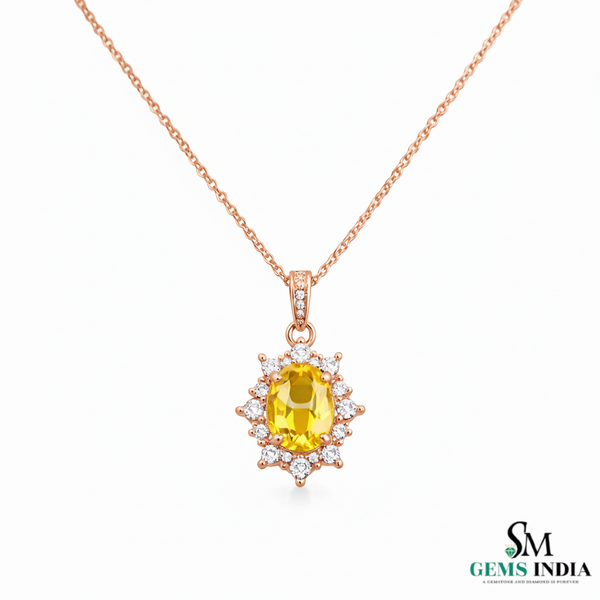 Elegant Oval Citrine & Diamond Halo Pendant - Minimalist Jewelry For her