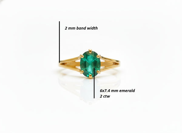 Oval Natural Emerald 2 carat Engagement Ring in 14K Gold Minimalist Fine Jewelry