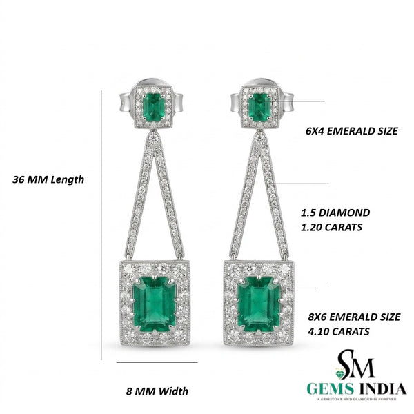 Luxury Emerald cut Emerald and Diamond Dangle Earrings – 14K Gold Statement Jewelry