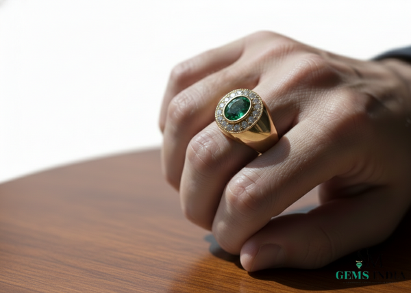 Raw Emerald Men's Ring In 18k Gold Engagement Ring Men's Statement Ring