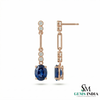 Oval Tanzanite Drop Earrings with Diamond Bar - Gift for her