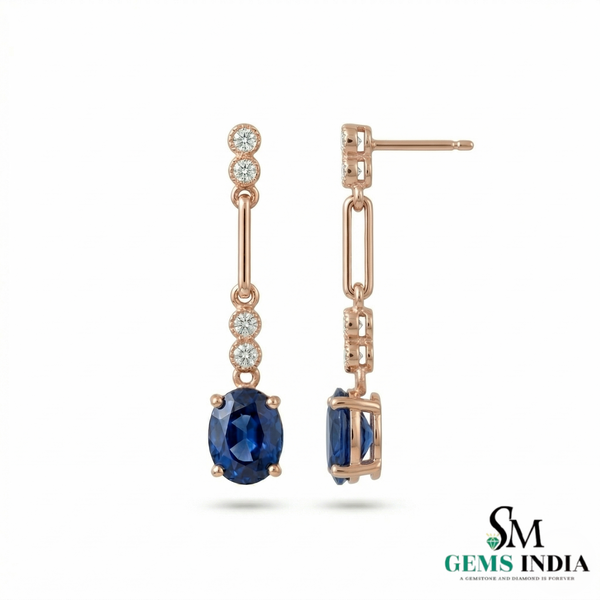 Oval Tanzanite Drop Earrings with Diamond Bar - Gift for her