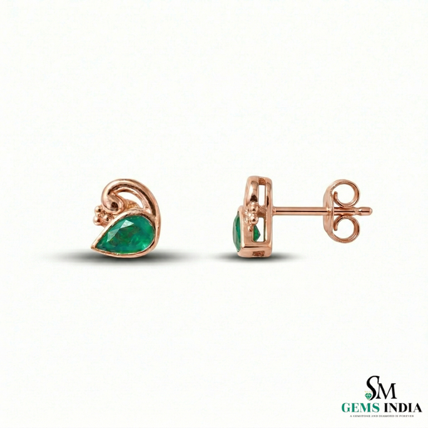 Minimalist Pear Emerald Gold Everyday Studs - Birthday Gift For Wife