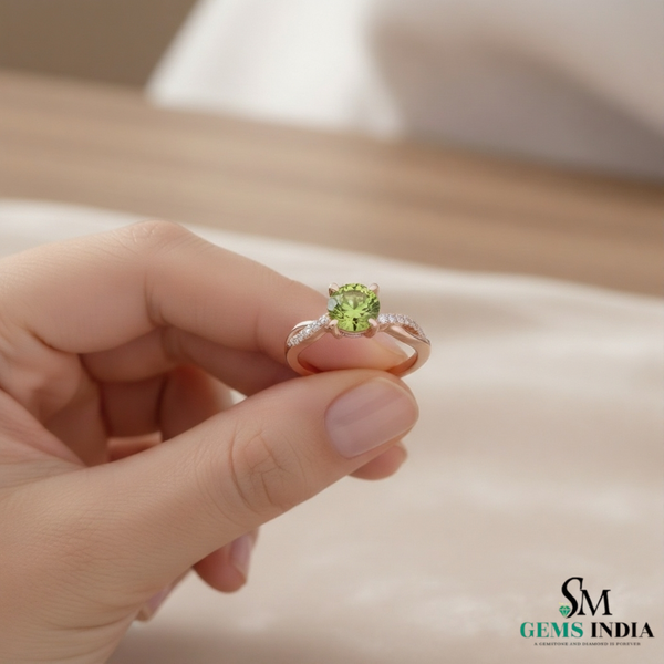 August Birthstone Natural Peridot Infinty Diamond Ring i