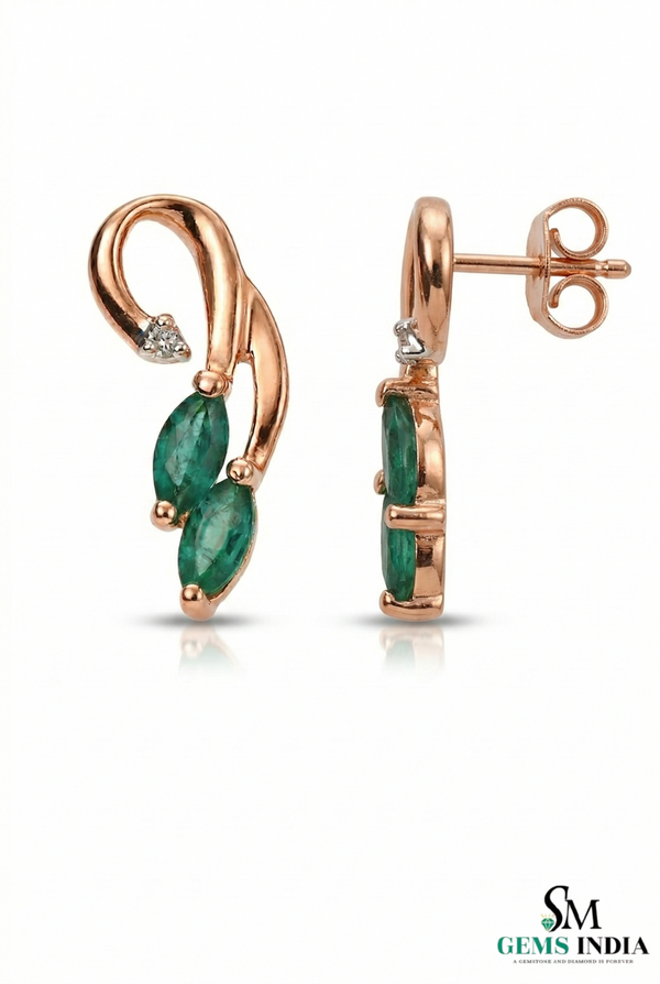 Marquise Emerald & Diamond Accent Curved Stud Earrings