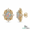 Oval Natural Opal & Diamond Stud Earrings Classic Gold Opal Earrings