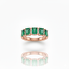 Elegant Five Emerald Cut Natural Emerald Gemstone Ring with Diamond Accents
