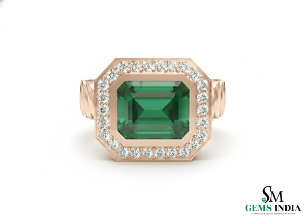 Moderner, natürlicher Smaragdring im Smaragdschliff mit Diamanten, 4 Karat Verlobungsring