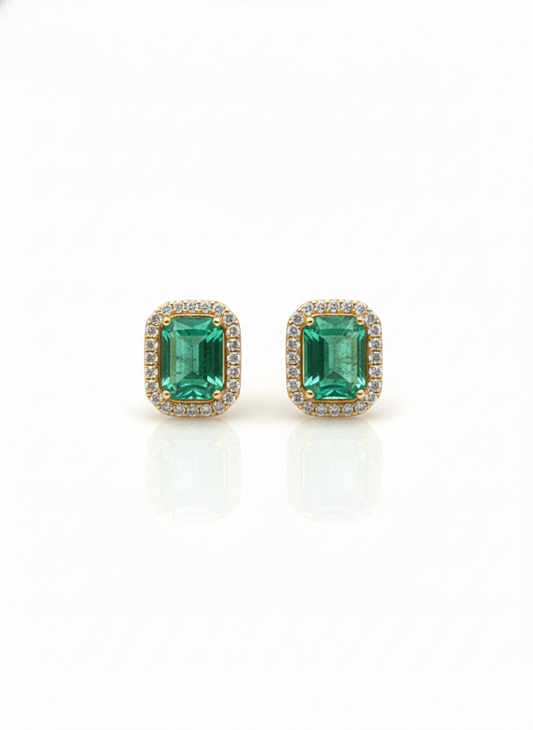 4.40 carat Timeless Green Gem Elegance Emerald Cut Green Emerald Halo Stud Earrings