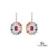 Pear shaped Rainbow Multi-Sapphire Drop Earrings with Pink Tourmaline