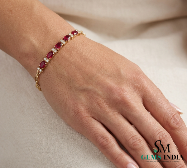 Oval Ruby Bracelet with Diamond Accents - Luxury July Birthstone Bracelet