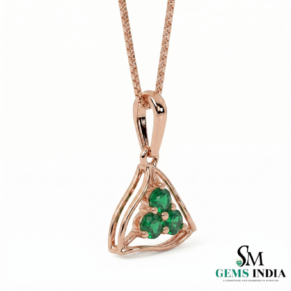 Triangular Emerald Cluster Pendant Dainty Three Stone Emerald Pendant - Minimal Fine Jewelry