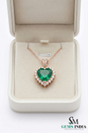 Heart Shape Emerald & Diamond Halo Pendant in Gold - Green Emerald Heart for Women
