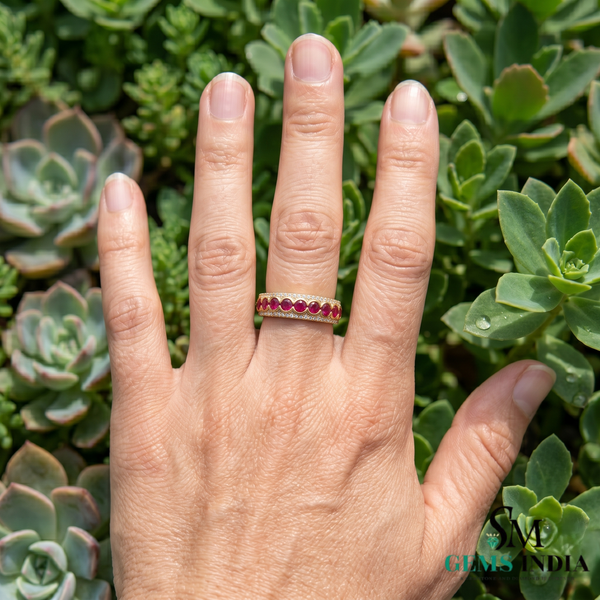 Round Cut Ruby and Diamond Eternity Band Ring - July Birthstone