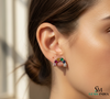 Multicolor Sapphire Rainbow Arch Stud Earrings – Diamond Accent Minimalist Curve Earrings for Women